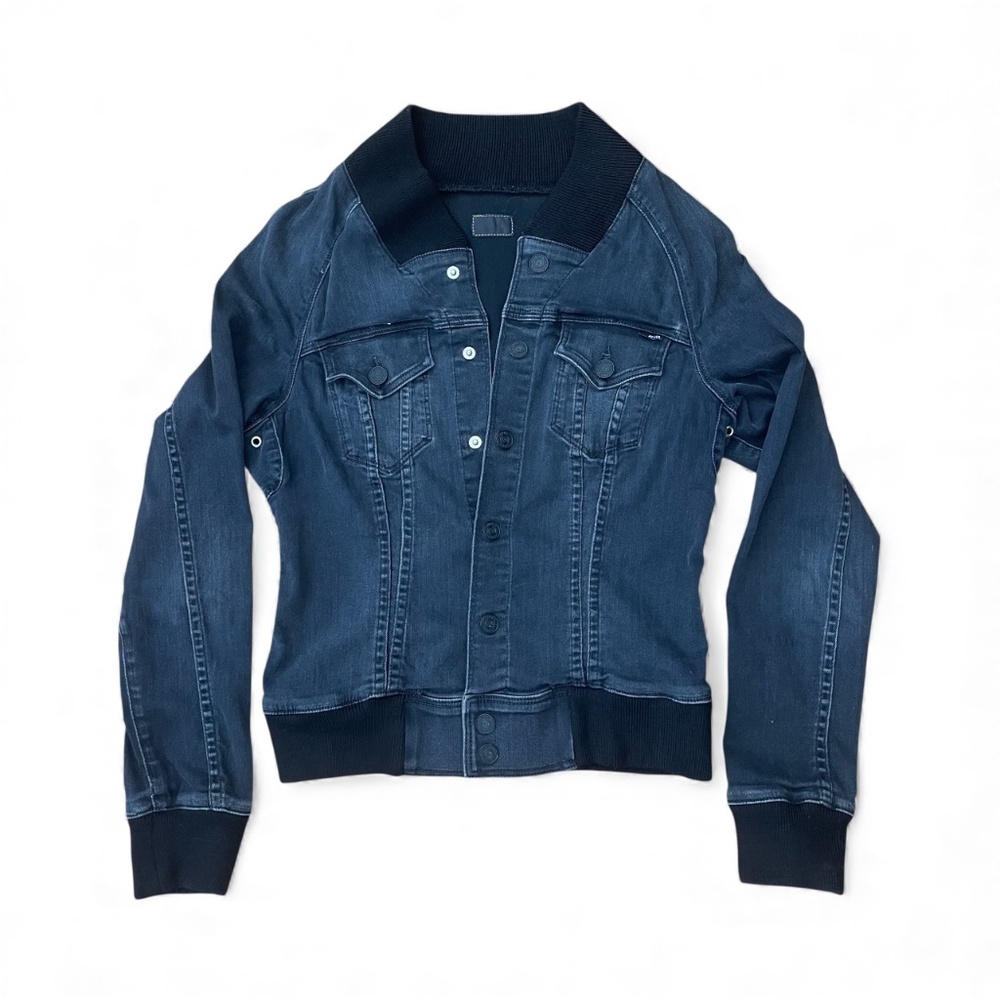MOTHER Denim Bomber Jacket Ribbed Collar Black Size Small